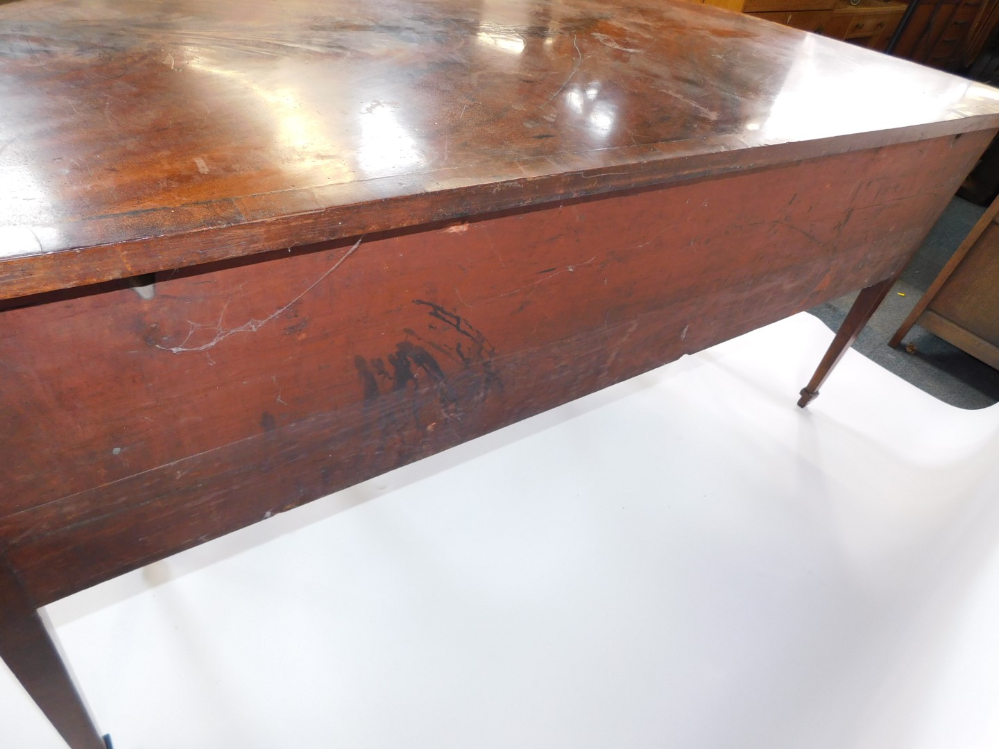 A George III mahogany demi lune sideboard, with cross banded and line inlaid top, an arrangement of - Image 8 of 11