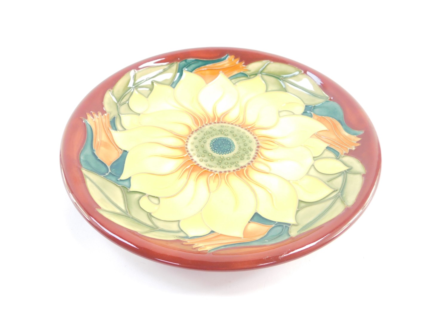 A Moorcroft pottery plate decorated in the Inca Sunflower pattern, painted and impressed marks, 26cm - Bild 2 aus 3