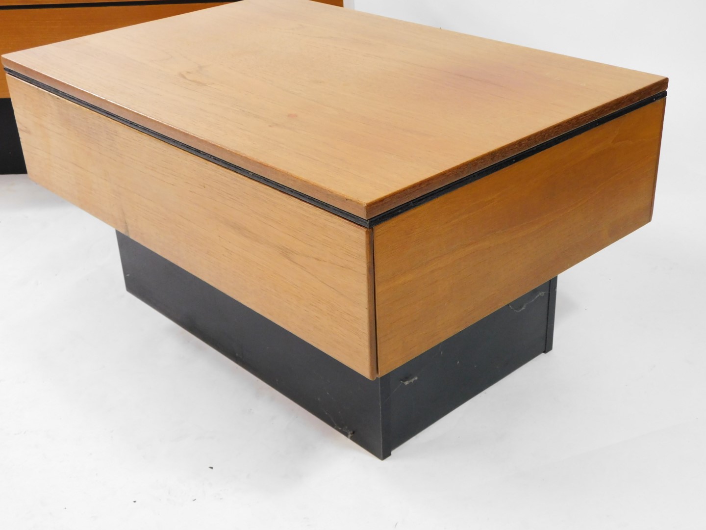 A pair of vintage teak and ebonised graduated coffee tables, the smaller with a frieze drawer, the l - Image 3 of 5
