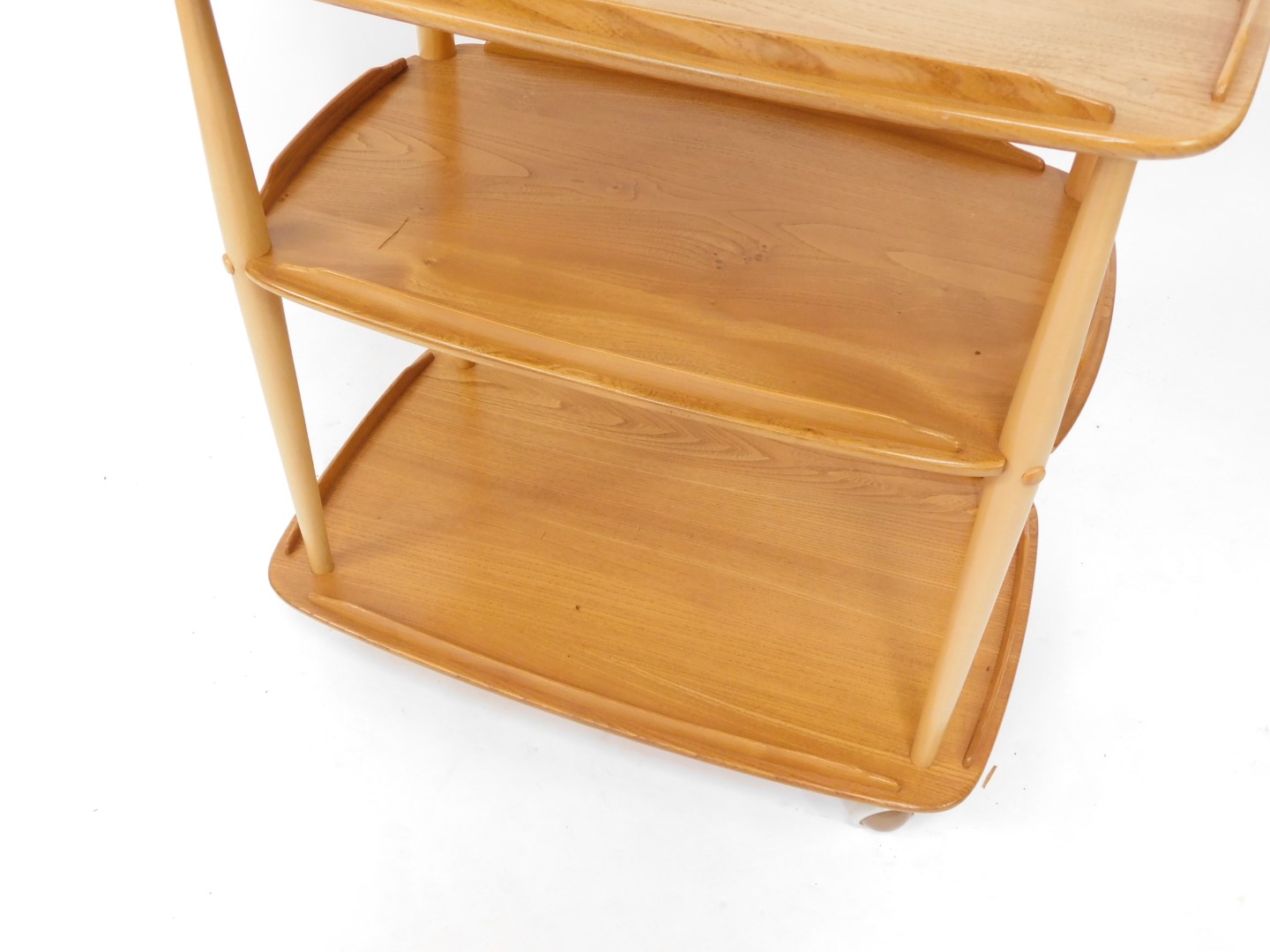 An Ercol light elm and ash Golden Torque Dawn tea trolley, of three tier form, raised on castors, 77 - Image 3 of 4
