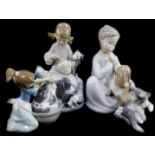 A Lladro porcelain figure modelled as Bashful Bather, boxed, together with Boy With Dog (AF), Honey