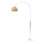 A 1970's arc style floor lamp, probably by the Guzzini Brothers, Recanati, Italy, the steel arch ter