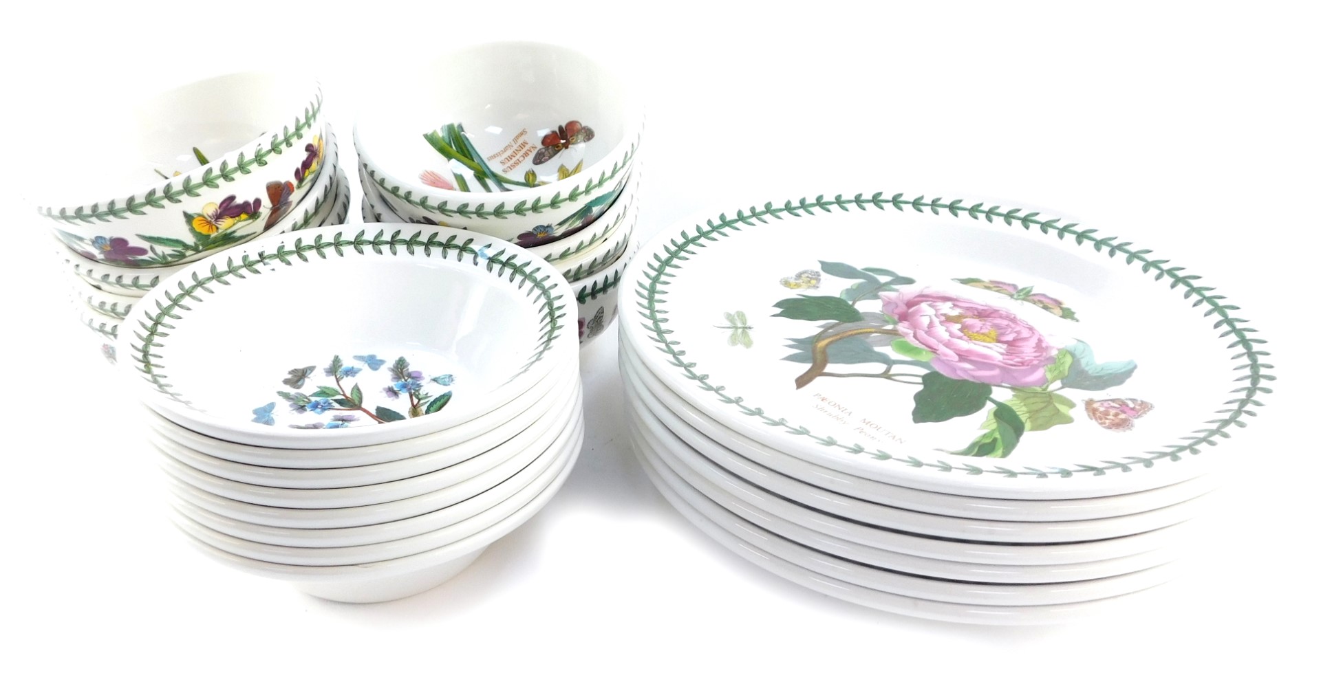 A Portmeirion pottery part dinner service decorated in the Botanic Garden pattern, comprising seven