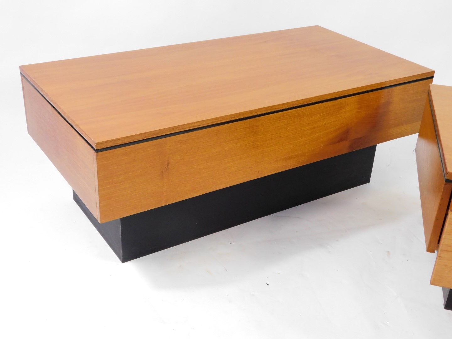 A pair of vintage teak and ebonised graduated coffee tables, the smaller with a frieze drawer, the l - Image 2 of 5