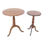 A Georgian oak tripod table, with circular top, 56cm diameter., together with a walnut wine table, w