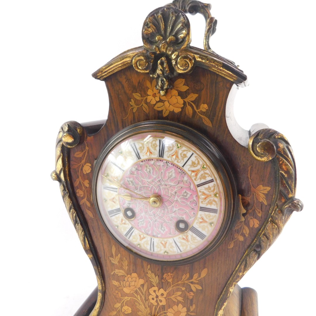 A French late 19thC rosewood and inlaid mantel clock, by Jean-Baptiste Delettrez., for Watson of Kin - Bild 3 aus 6