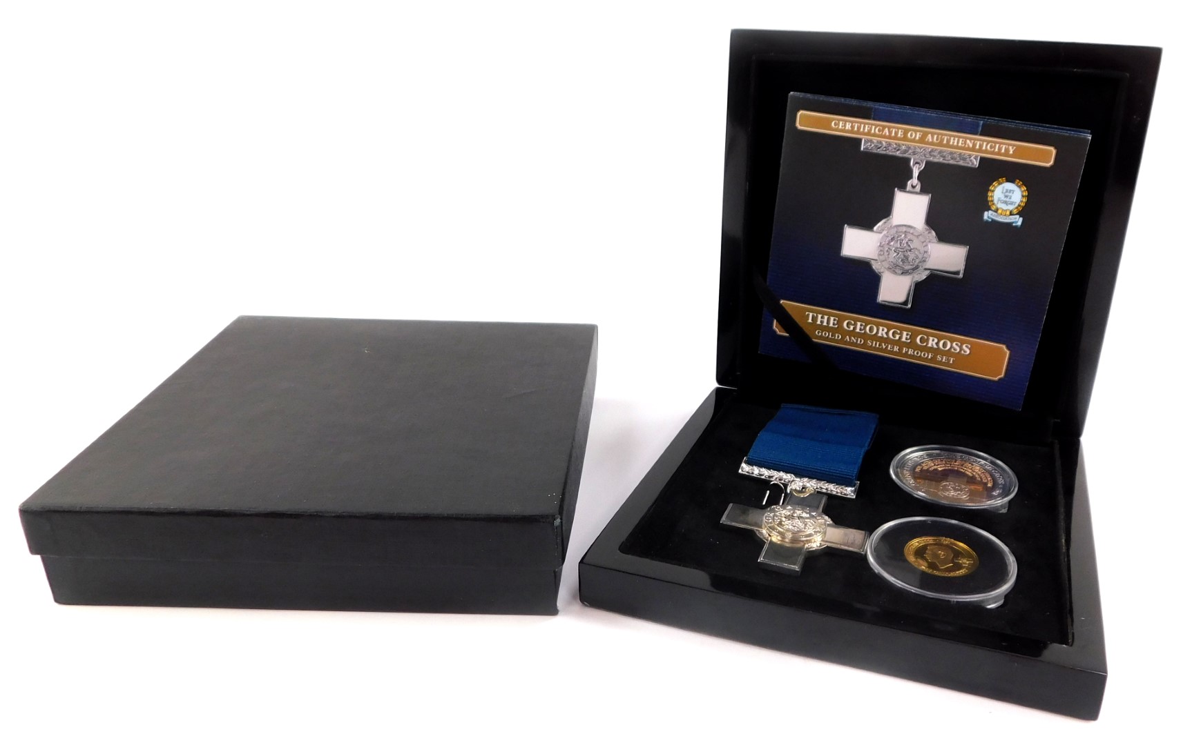 A Bradford Exchange George Cross gold and silver proof set, comprising a replica George Cross medal.
