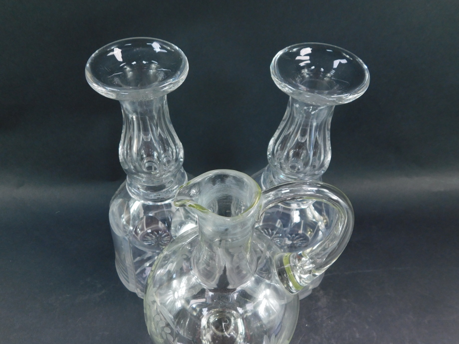 A pair of Victorian cut glass mallet shaped decanters, with one stopper, a further pressed glass mat - Image 4 of 4