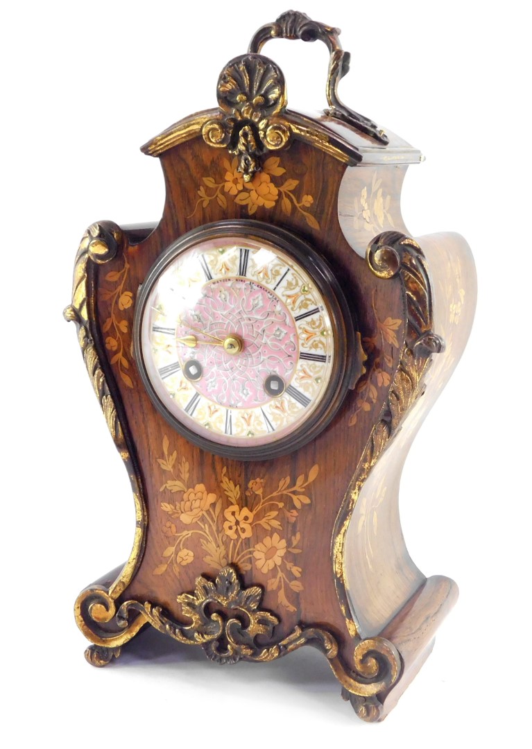 A French late 19thC rosewood and inlaid mantel clock, by Jean-Baptiste Delettrez., for Watson of Kin