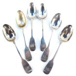 A set of five Victorian silver teaspoons, monogram engraved, Robert Williams & Sons, Exeter 1845, an