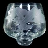 A Caithness glass vase engraved in the Osprey pattern, etched mark, 18cm high.