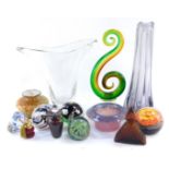 A group of glassware, including an Alum Bay scent bottle and stopper, Caithness sunflare paperweight