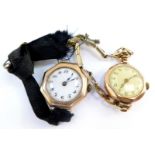 A lady's 9ct gold wristwatch, circular dial bearing Arabic numerals, Swiss fifteen jeweled movement,