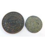 An 1837 Hard Times token, Millions For Defence, Not One Cent For Tribute., verso Substitute For Shin