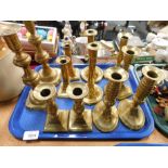 Brass candlesticks, varying sizes and designs, etc. (1 tray)