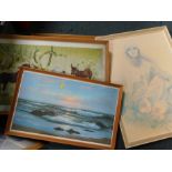 Various pictures, prints, frames, pine finish frame, etc. (a quantity)