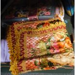 Embroideries, throws, soft furnishings, embroidered tray, 45cm wide., etc. (a quantity)