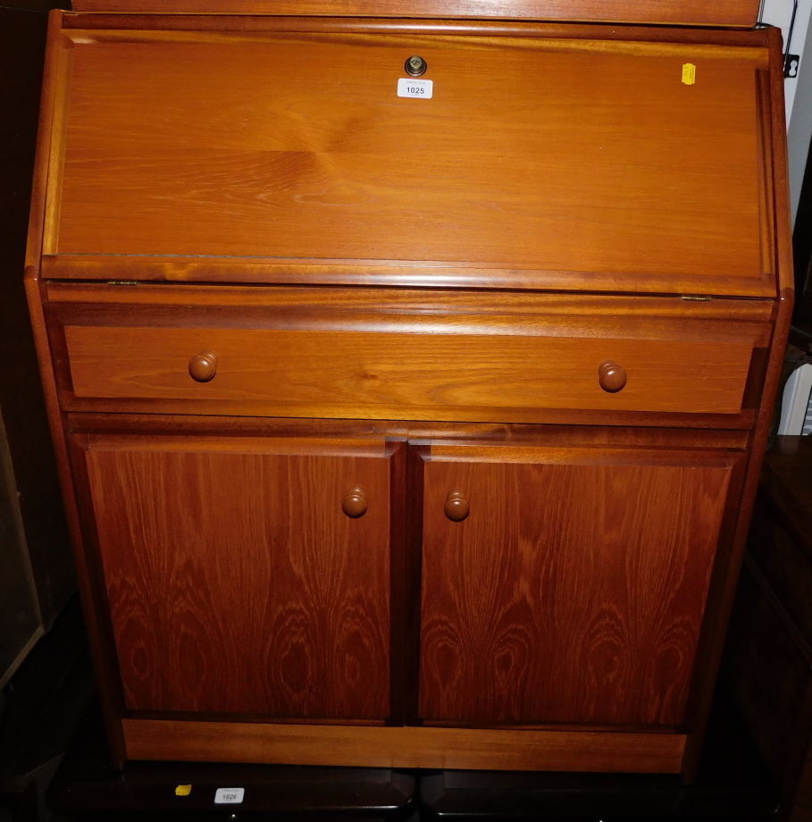 A Sutcliffe Furniture teak bureau, with single drawer above two cupboard doors, 101cm high, 84cm