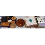 Decorative treen and effects, faux ivory casket of shaped form, pumpkin shaped treen bowl and cover,