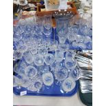 Cut glass and other drinking glasses, part sets, wine goblets, 19cm high., celery vase, brandy