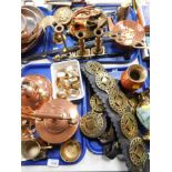 Brass ware mid 20thC and later, horse brasses, decorative vases, nut roaster, turtle ornament,