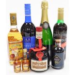 A group of alcohol, to include two miniature Martell Cognac bottles, a Marks and Spencer's port, a R