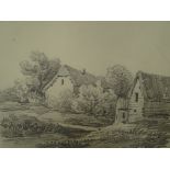 Thomas Sidney Cooper RA (1803-1902). Landscape with cottage and barns, pencil sketch, 16cm x 20cm. A