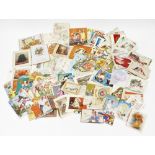 A group of coloured picture greetings cards, postcards, of varying design dating from the 60s/70s, t