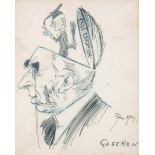 Goschen. A small cartoon pen and ink drawing for free education, signed, 9.5cm x 7.5cm.