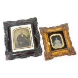 Two daguerreotype framed pictures, one depicting a gentleman in evening suit, in an acorn moulded fr