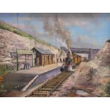 Peter Bradshaw (b.1931). Castle Bytham Railway Station, oil on artists board, signed and dated Augus