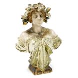 An Amphora porcelain Art Nouveau bust of Daphne by Ernst Wahliss, depicting a young maiden with leav