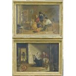 18thC/19thC Flemish School. A pair of tavern interior scenes with figures smoking and imbibing, oil