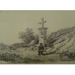 Thomas Sidney Cooper RA (1803-1902). Lesson for D W Coit, Figure at wayside shrine, 1829. Pencil, 12