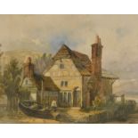 19thC School. Fisherman outside cottage, watercolour, 22cm x 28cm.