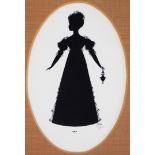 V McCue (19thC School). Silhouette of a lady in evening dress, signed and dated in pen, with a later