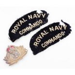 Two Royal Navy Commando sleeve ties and a silver plated badge. (3)