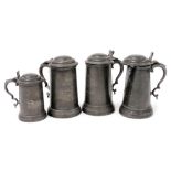 Four various Victorian and Edwardian pewter trophy tankards, from Radley College for 1909 Junior Tri