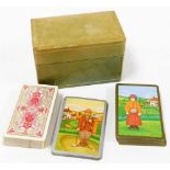 A set of late 20thC coloured playing cards, in a presentation box, comprising a set of coloured spor