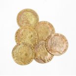 Six George III Spade Guinea tokens.