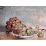 Paul. Still life, grapes on a dish, oil on canvas laid to board, signed and dated 1912, 14cm x 19cm,