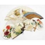 A group of hand fans, to include a mother of pearl and lace fan (AF), three modern fans, two bone ha