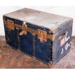 A travel trunk, with metal mounts, 57cm high, 94cm wide, 51cm deep.