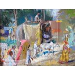 Leigh Parry (1919-2017). India on the move, elephants and figures in landscape, pastel, signed, 37cm