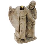 An antique oak carving of two monks, 31cm high. (AF)