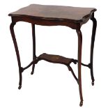 A late Victorian rosewood marquetry centre table, with moulded serpentine top and under shelf, on s