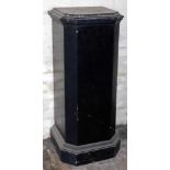 A Victorian ebonised pedestal, with moulded top and base, 120cm high, 52cm wide, 49cm deep. (AF)