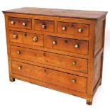 A 19thC pine chest, of three over two short drawers over two long, with brass knob handles, 100cm hi