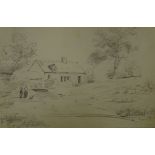 Thomas Sidney Cooper RA (1803-1902). Figures by a cottage, pencil sketch, 11.5cm x 17.cm. A lesson t