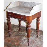 A Victorian mahogany wash stand, with marble top, frieze drawer with knob handles and turned legs, 7
